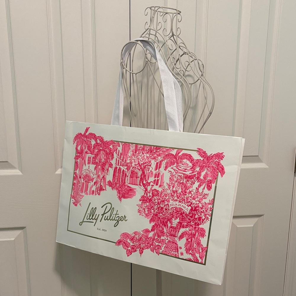 New Lilly Pulitzer 65th Anniversary Toile Palm Beach Shopping Bag Extra Large.